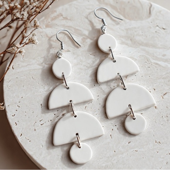 White Geometric Drop Four-Tier - Handmade Earrings - Picture 1 of 2